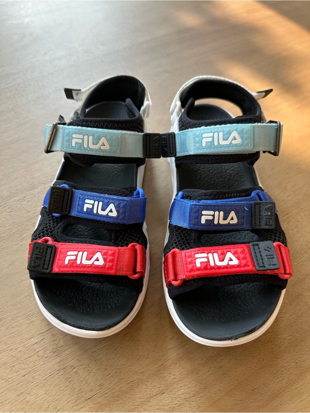 FILA Sport Sandals, Size 4 Big Kid, Black Blue Red White